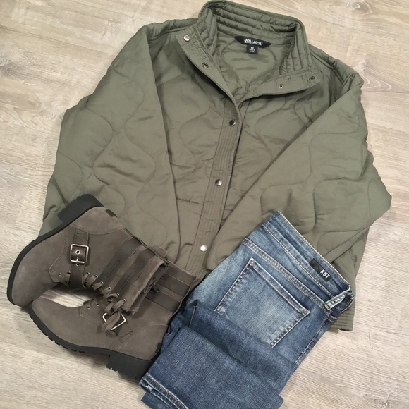 Jou Jou Macy's Plus Size Olive Green Quilted Jacket - Picture 15 of 15